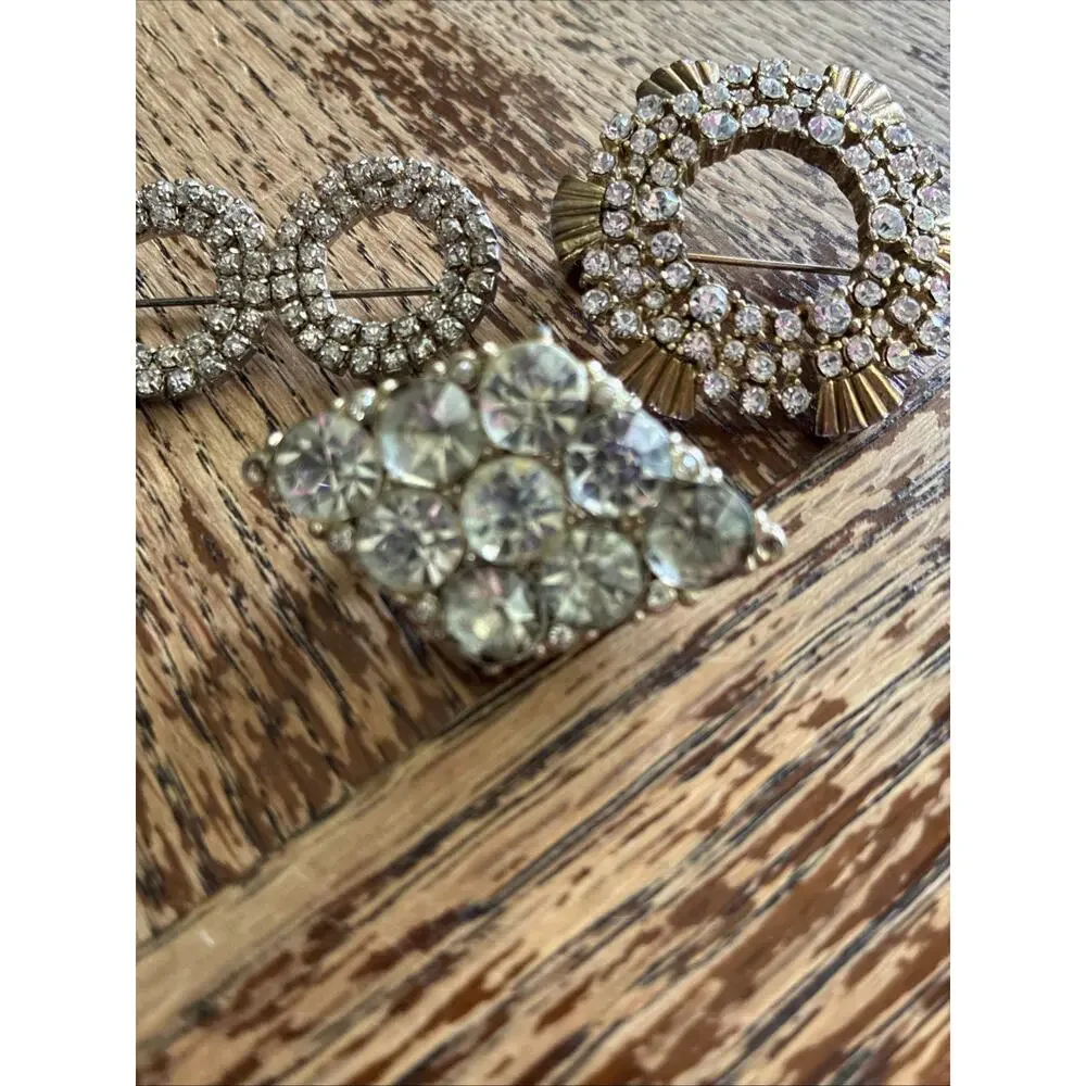Lot Of 3 Vintage Brooch Pins Crystal Rhinestone Estate Jewelry